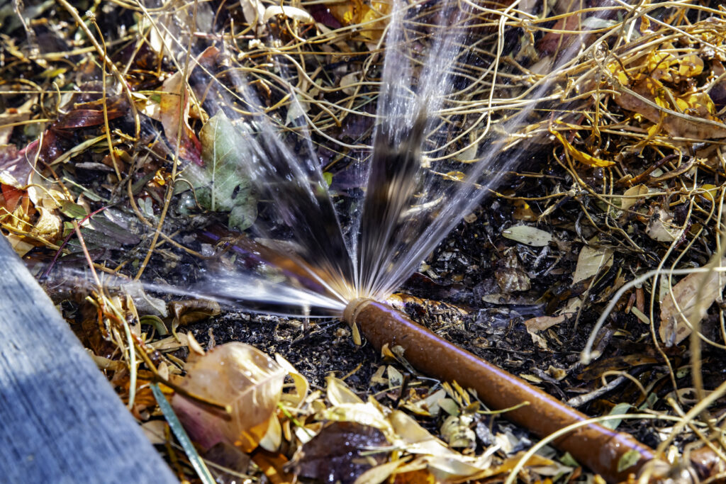 A leak in an irrigation line.